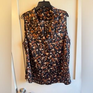 Halogen Floral Sleeveless Blouse - Black and Orange
